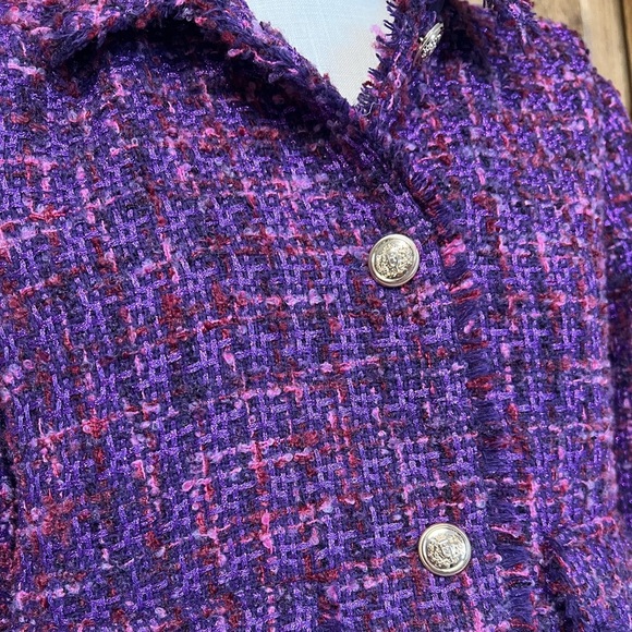 NWT Chicos 1 Medium Purple Fringe Blazer jacket Metallic Tweed Office Corpcore - Picture 6 of 13